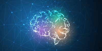 A glowing, polygonal representation of a human brain, created by a dense network of connected nodes (a graph structure), illustrating the core concept of an AI-driven knowledge graph for advanced modeling and decision-making.